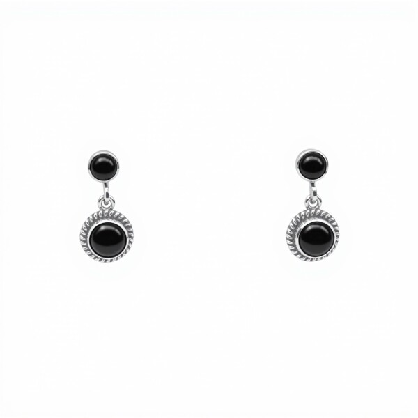 Caravanas Circulo-Plata 925-Piedra Ónix-CA3312 conpiedra