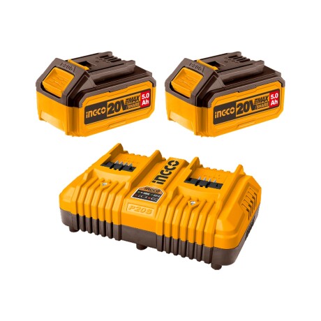 Set de 2 Baterías 20v 5Ah y 1 Cargador Rápido Doble Ingco P20S Set de 2 Baterías 20v 5Ah y 1 Cargador Rápido Doble Ingco P20S