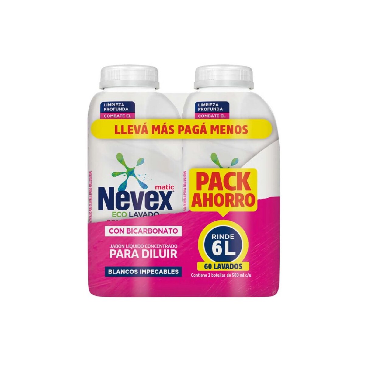 JABON LIQUIDO NEVEX P/DILUIR 500ML PROMO X 2 BICARBONATO ROSA(S/BOT) 