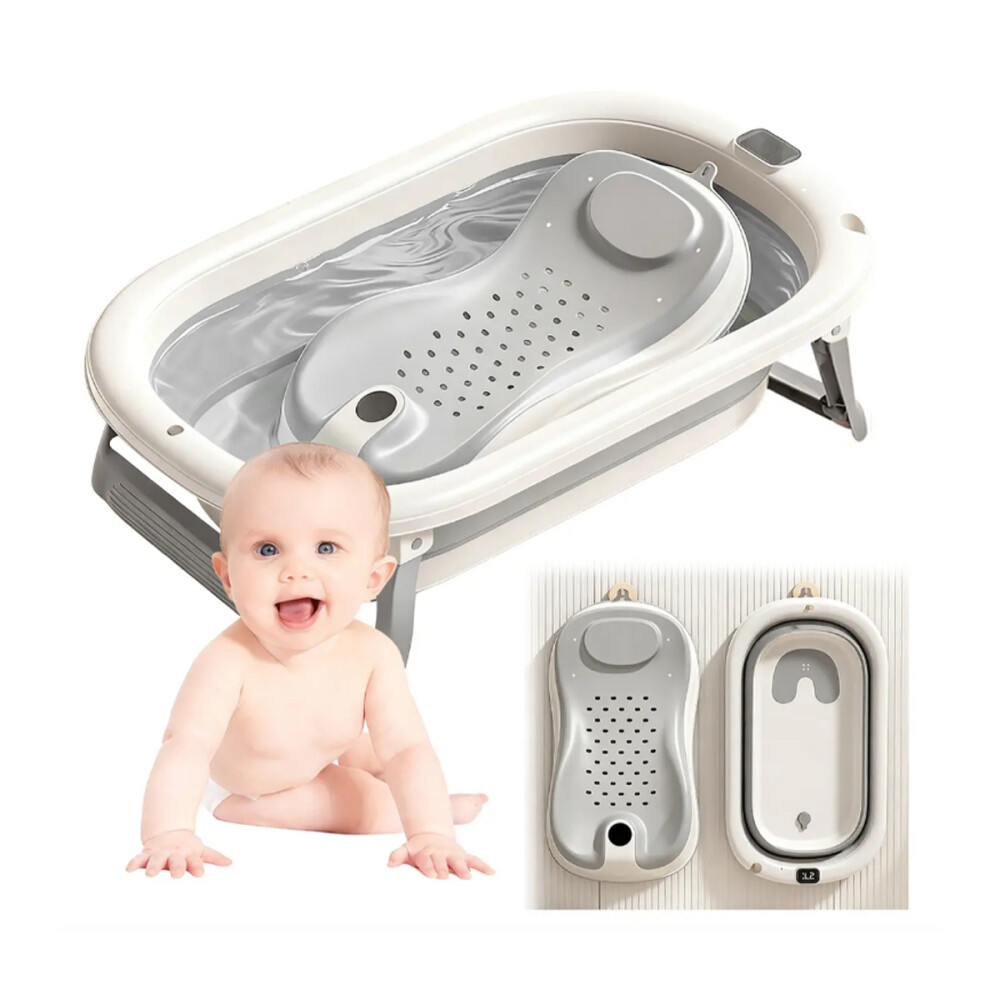 Set Bañito Plegable + Soporte Para Bebé Bañera Rígida Gris