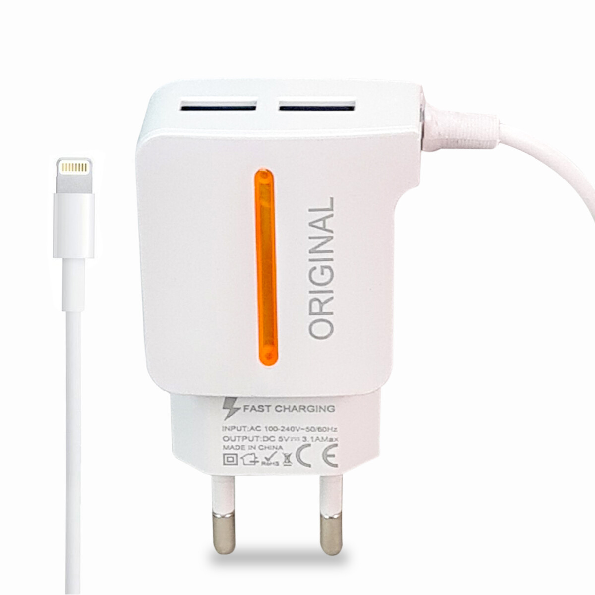 Adaptador 1 USB 2.1A con Cable Iphone - 001 — Universo Binario