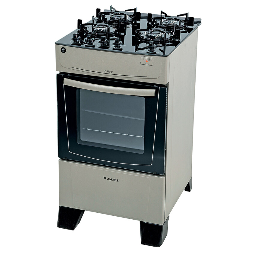 Cocina James 4H C-690 V titanium con mesada de vidrio negro Cocina James 4H C-690 V titanium con mesada de vidrio negro