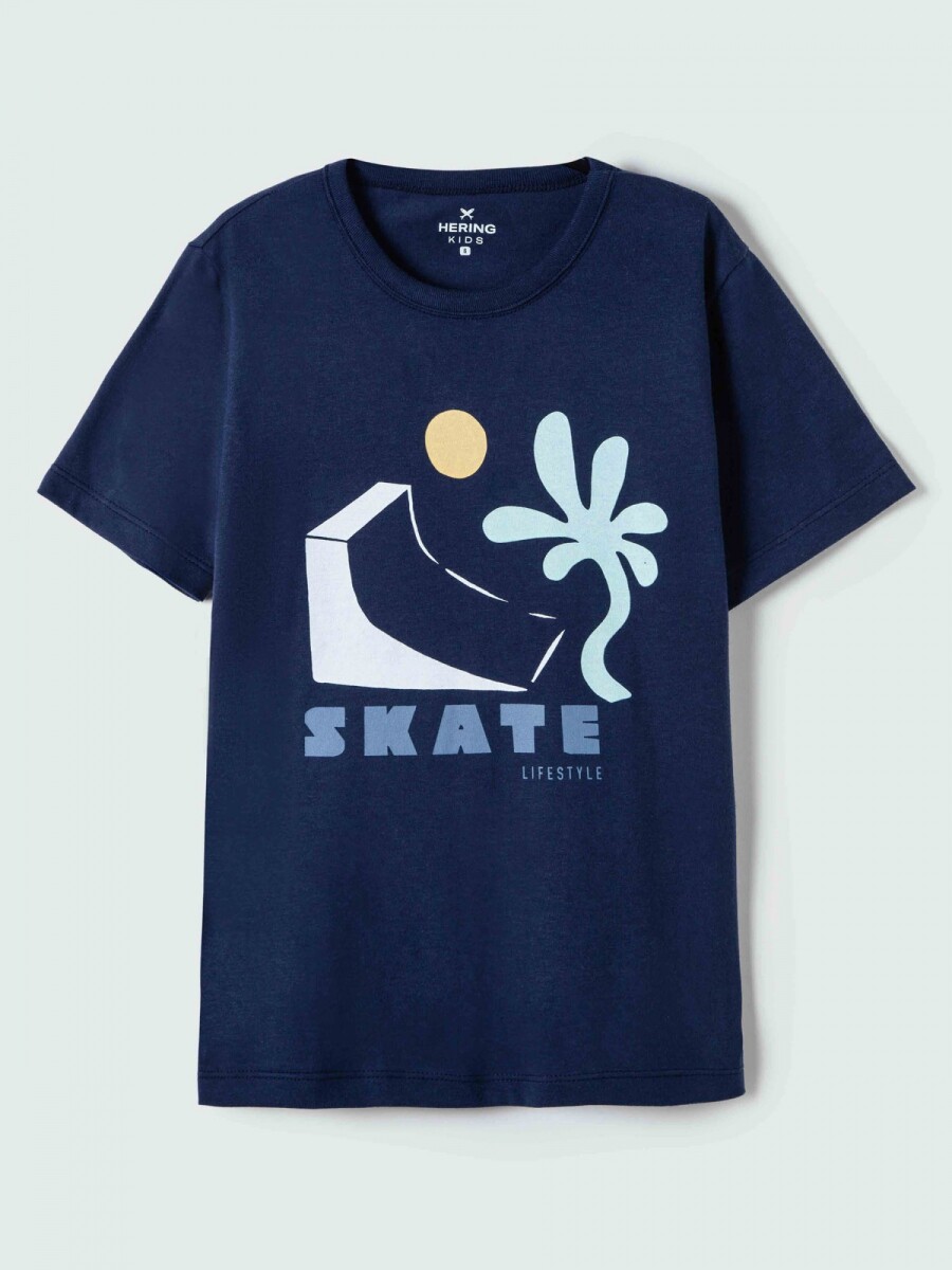 CAMISETA DE NIÑO MANGA CORTA ESTAMPADA - AZUL 