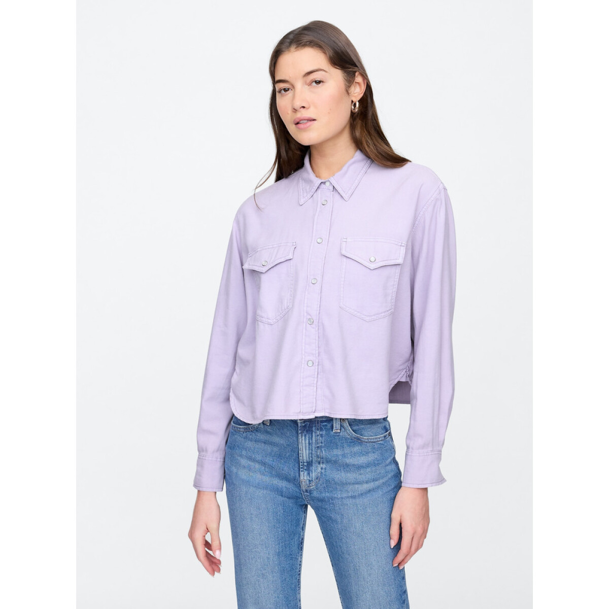 V-DENIM WESTERN CROPPED SHIRT - COLOR - DUSTY LILAC 