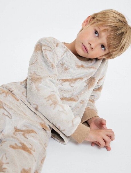 PIJAMA INFANTIL DE FORRO POLAR ESTAMPADO BEIGE