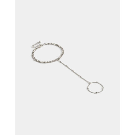 Pulsera Flexible Con Anillo Unido Plateado