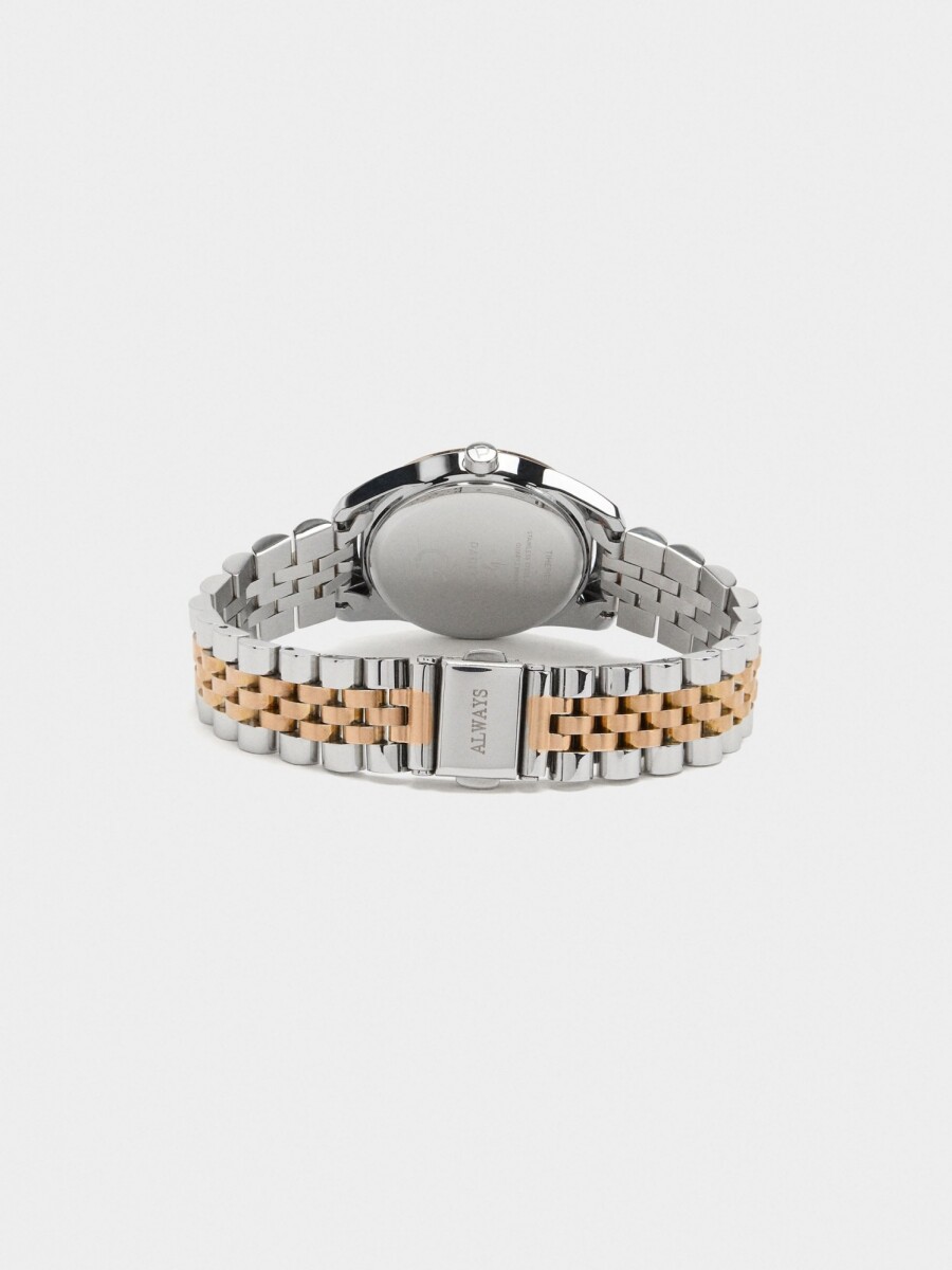 Reloj Redondo Bicolor Con Pulsera De Acero bicolor