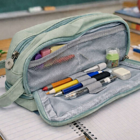 Cartuchera grande con asa y bolsillo inferior 21x12x9cm Verde