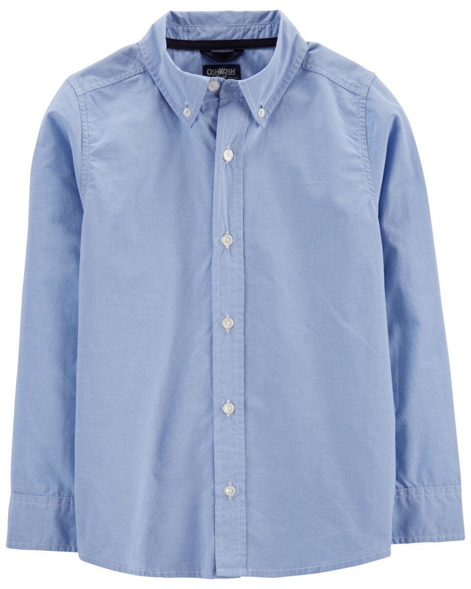 Camisa de algodón, manga larga, azul. Talles 6-14 