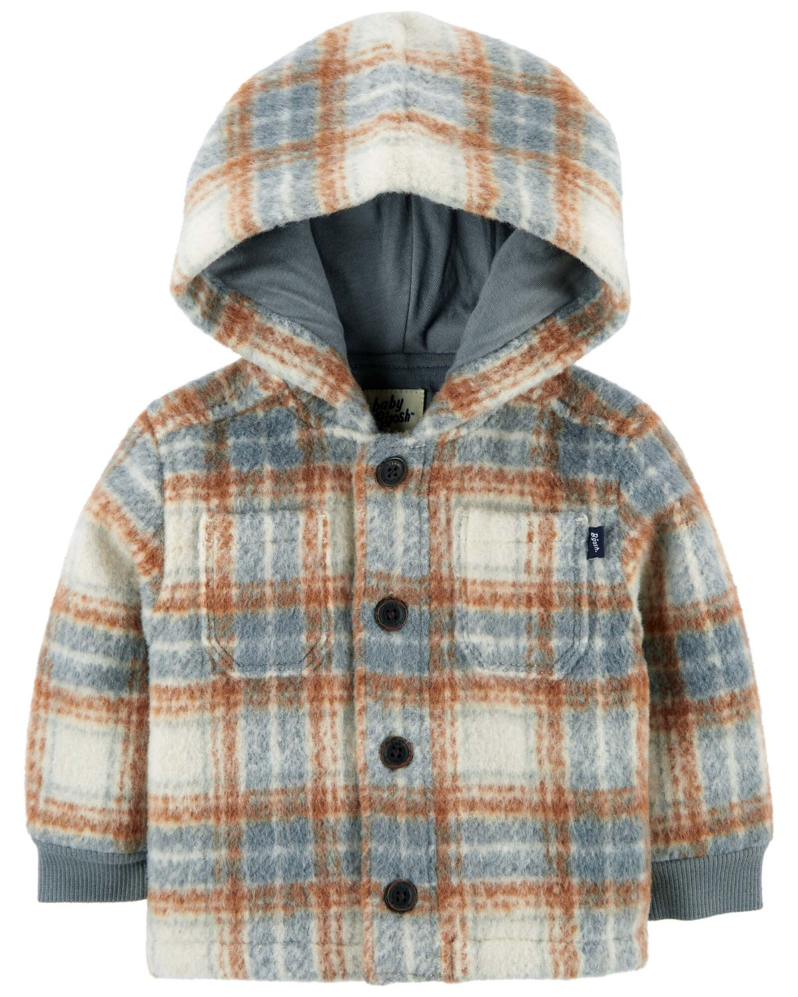 Campera de paño, con capucha, diseño a cuadros Sin color