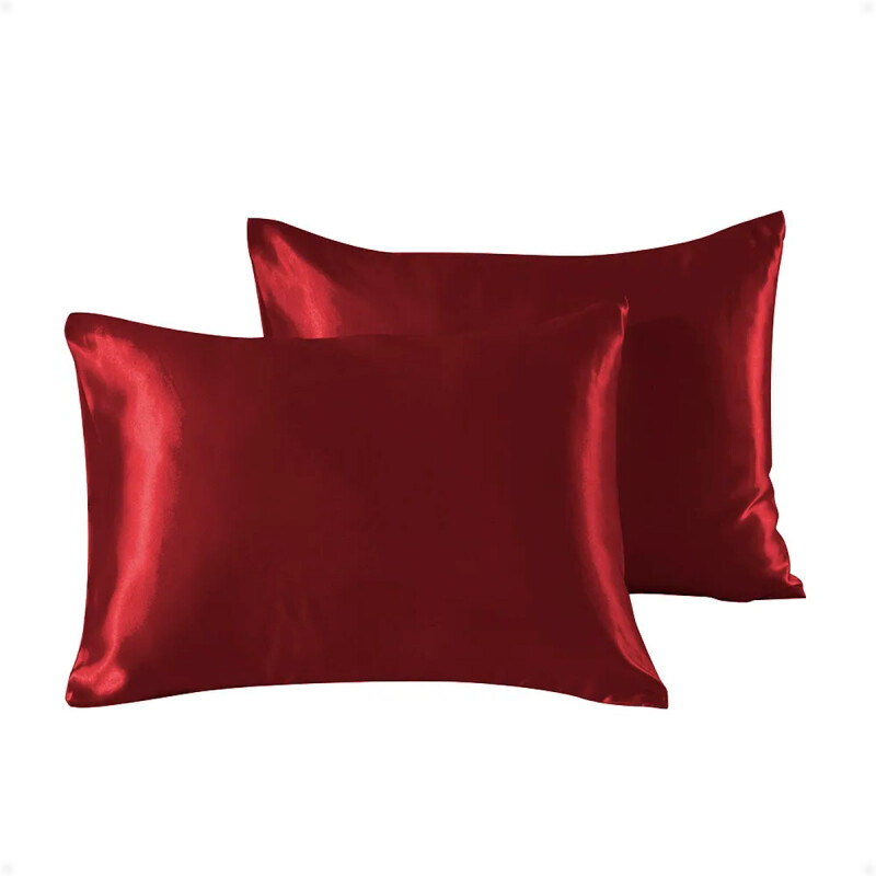 Funda Almohada De Satín Satén Tipo Seda Suave Bordo
