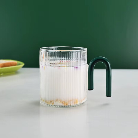 Taza facetada de vidrio con asa de color - 350ml Verde