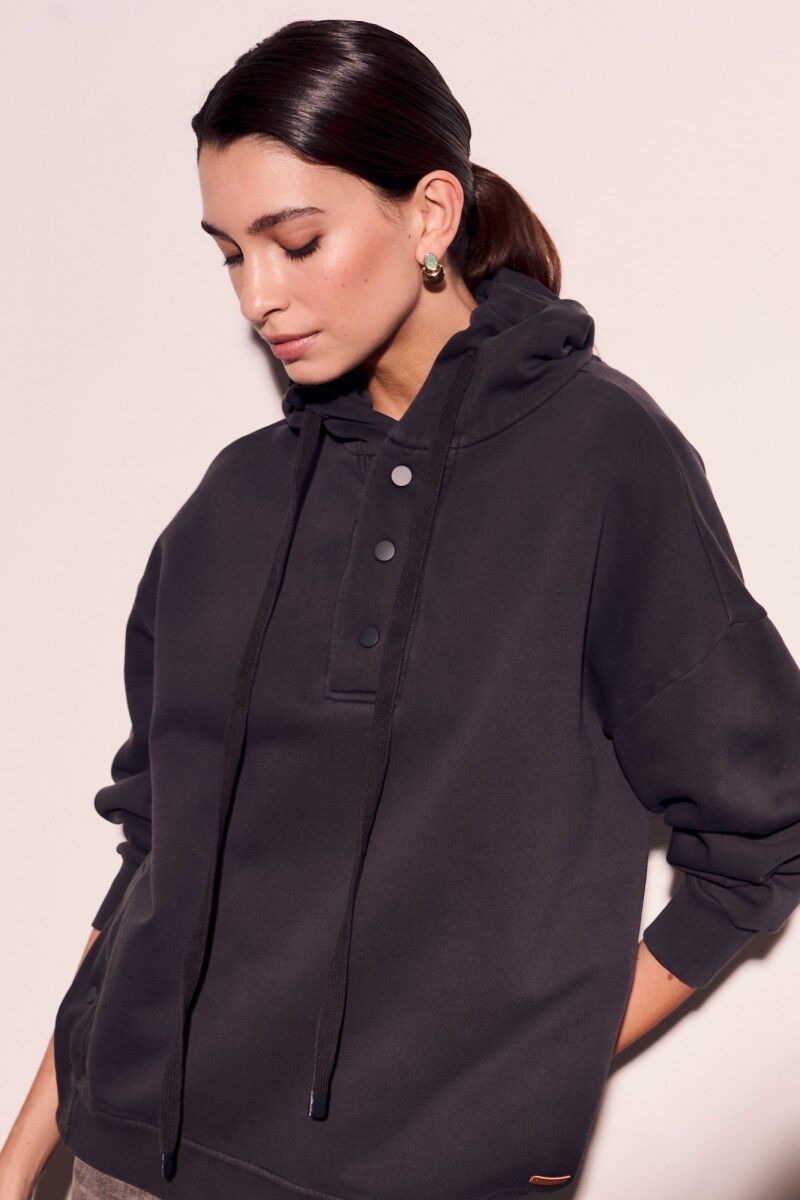 Sweater Capucha Lavado Negro Lavado