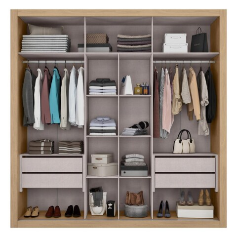 Ropero Armario Tripoli 2 Puertas Corredizas 4 Cajones Telescópicos - Castaño Ropero Armario Tripoli 2 Puertas Corredizas 4 Cajones Telescópicos - Castaño