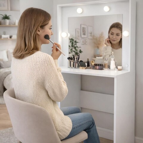 Tocador de Maquillaje Vanity 3 Cajones y Porta Lámparas con Espejo - Blanco Tocador de Maquillaje Vanity 3 Cajones y Porta Lámparas con Espejo - Blanco