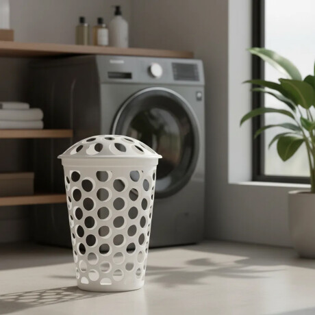 Cesto Organizador Ropa Calado c/Tapa 30Lt Plástico Paramount Blanco