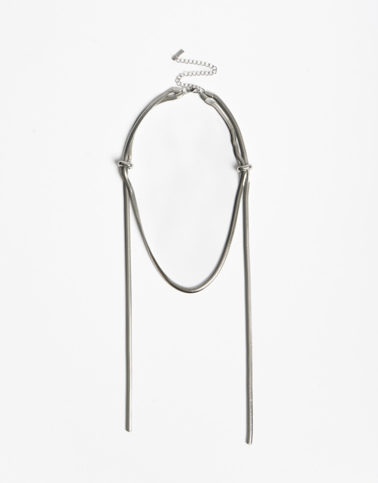 Collares Largos Metal Collar Largo De Metal - Plateado Rodio