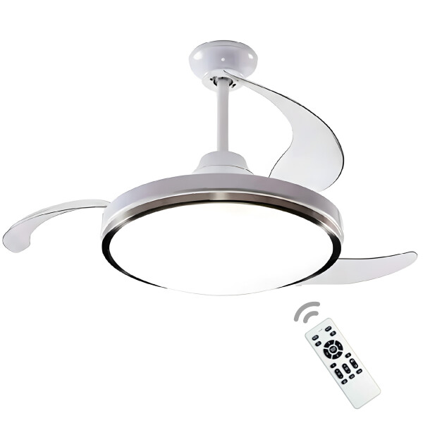 Ventilador De Techo Lámpara Led Aspas Retráctiles C/ Control Color Blanco
