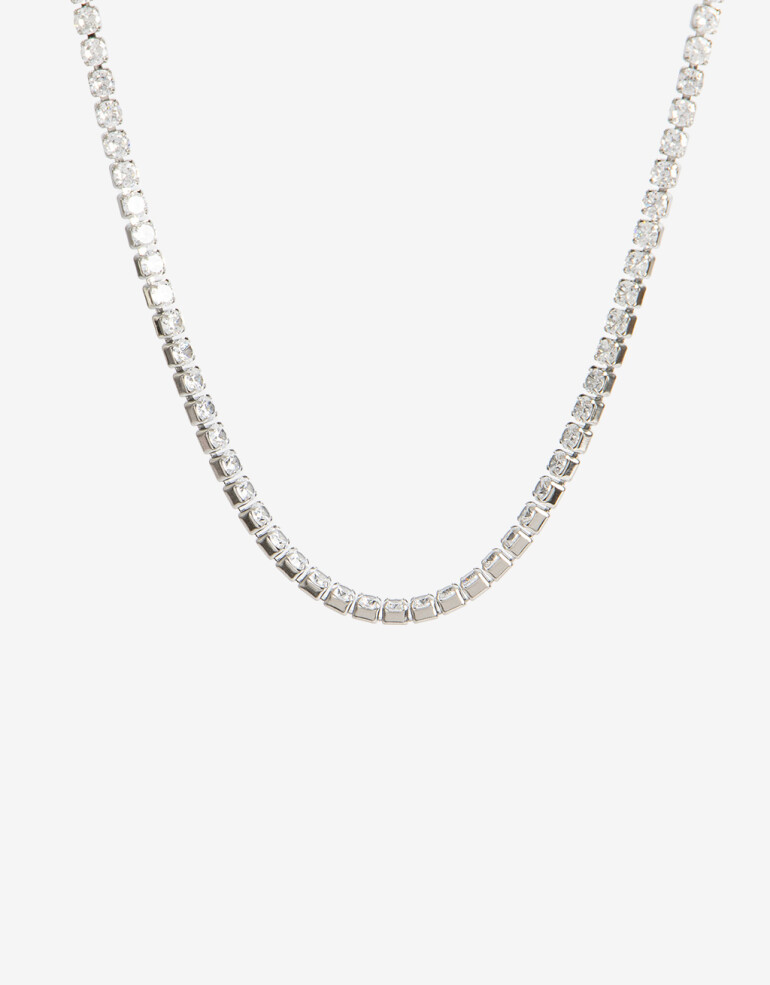 Collares Cortos Piedras Collar Tennis De Acero Con Cubic - Plateado