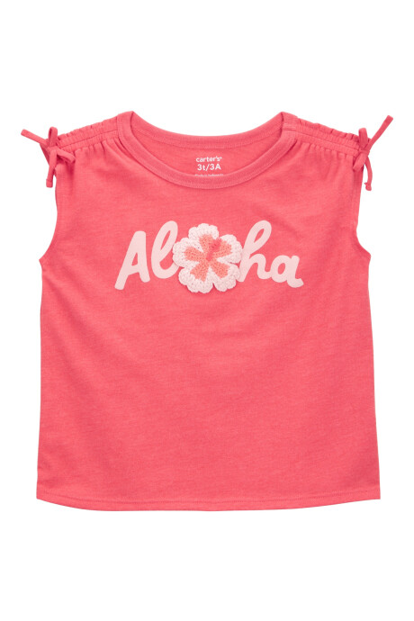 Musculosa de algodón, con lazos, estampado y aplique floral Sin color