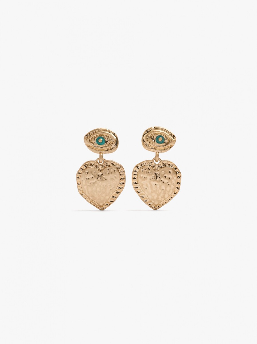 Pendientes Largos Ojo Y Corazón - dorado 