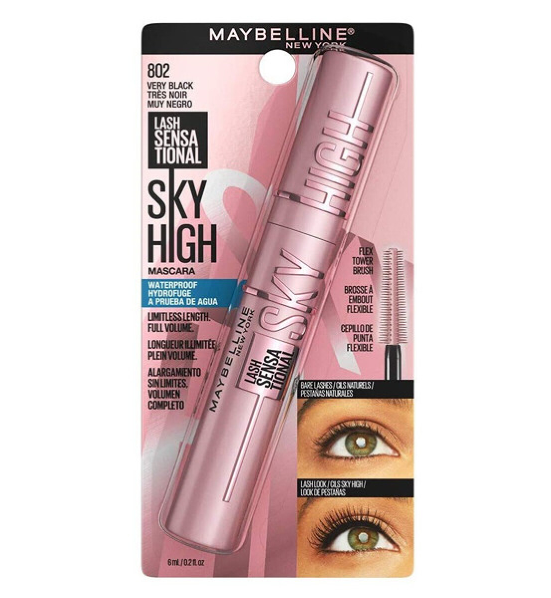 Maybelline Máscara de Pestañas Sky High WTP N°802 Very Black – Alargamiento y Curvatura Máxima