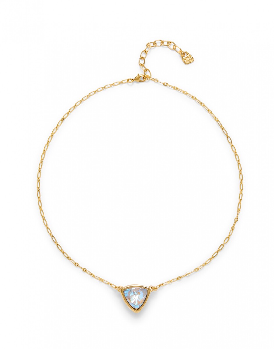 COLGANTE DE ALEACION DE METALES BAÑADO EN ORO 18K DE ESLABONES CON TRIANGULO CON CRISTAL MULTICOLOR - Colgante 