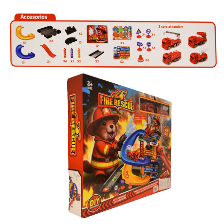 Pista De Bomberos Con Camiones Rampas Accesorios 33 Piezas Rojo