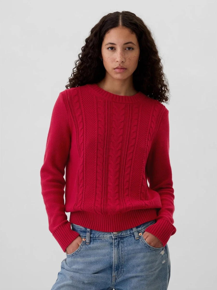 Buzo Cuello Redondo Cable Mujer - Red 