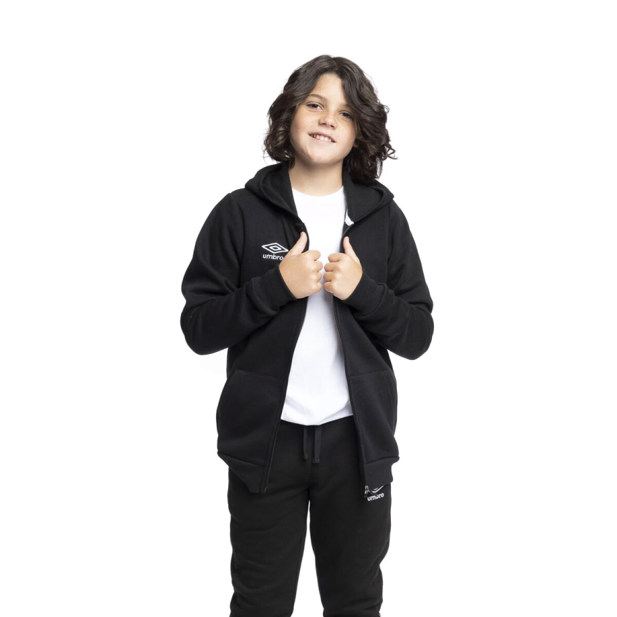 Campera Infantil Umbro C/Capucha Junior - Negro - Blanco 