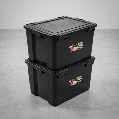 Set x2 Cajas organizadoras 80lts con 6 trabas NEGRO
