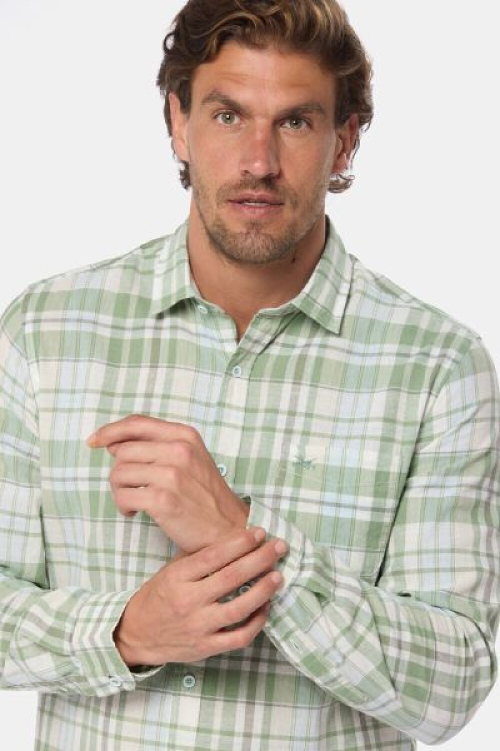 CAMISA DE LINO A CUADROS Verde