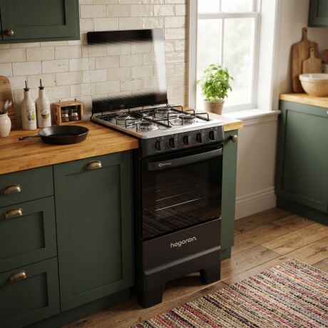 COCINA A GAS HOGARON GALWAY Cocina A Gas HOGARON Galway 4 Hornallas Mesa Acero Inoxidable, Horno 50L Limpia Fácil Y Encendido Manual - Negra