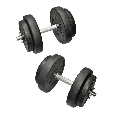Kit 2 mancuernas cromadas + 40 kgs de Pesas 2x10Kg 4x5Kg