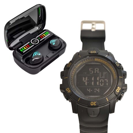 Set Reloj Deportivo Hombre + Auriculares M27 Inalámbricos BT Dorado
