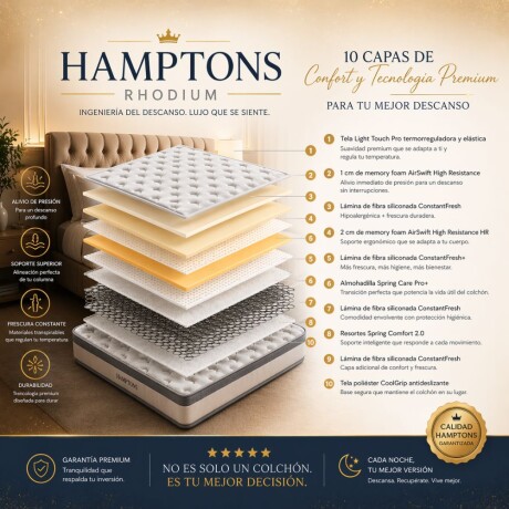 Sommier Baul Plaza Y Media Hamptons Hybrid Rhodium Sommier Baul Plaza Y Media Hamptons Hybrid Rhodium