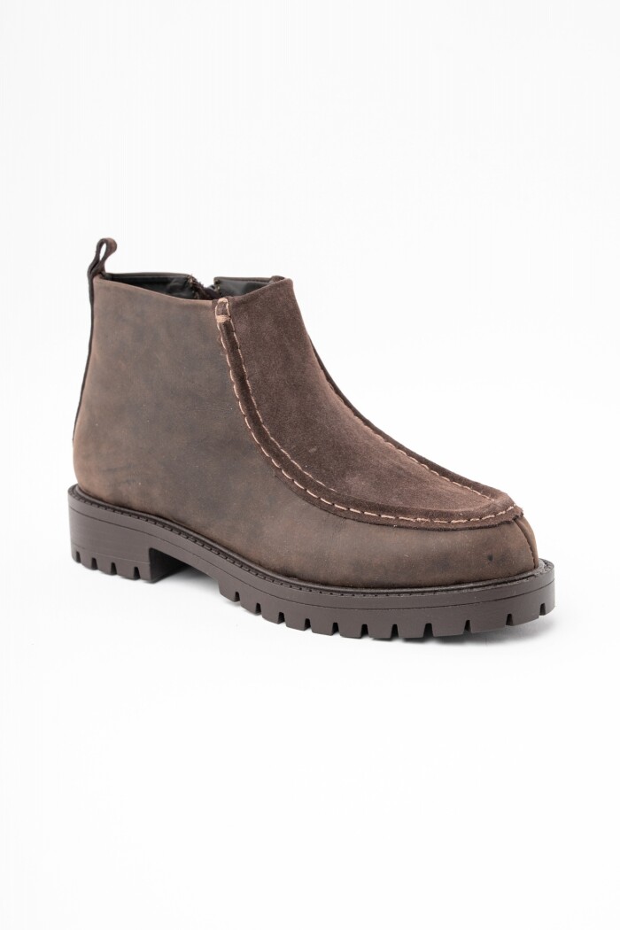 Bota Cuero Combinada Chocolate