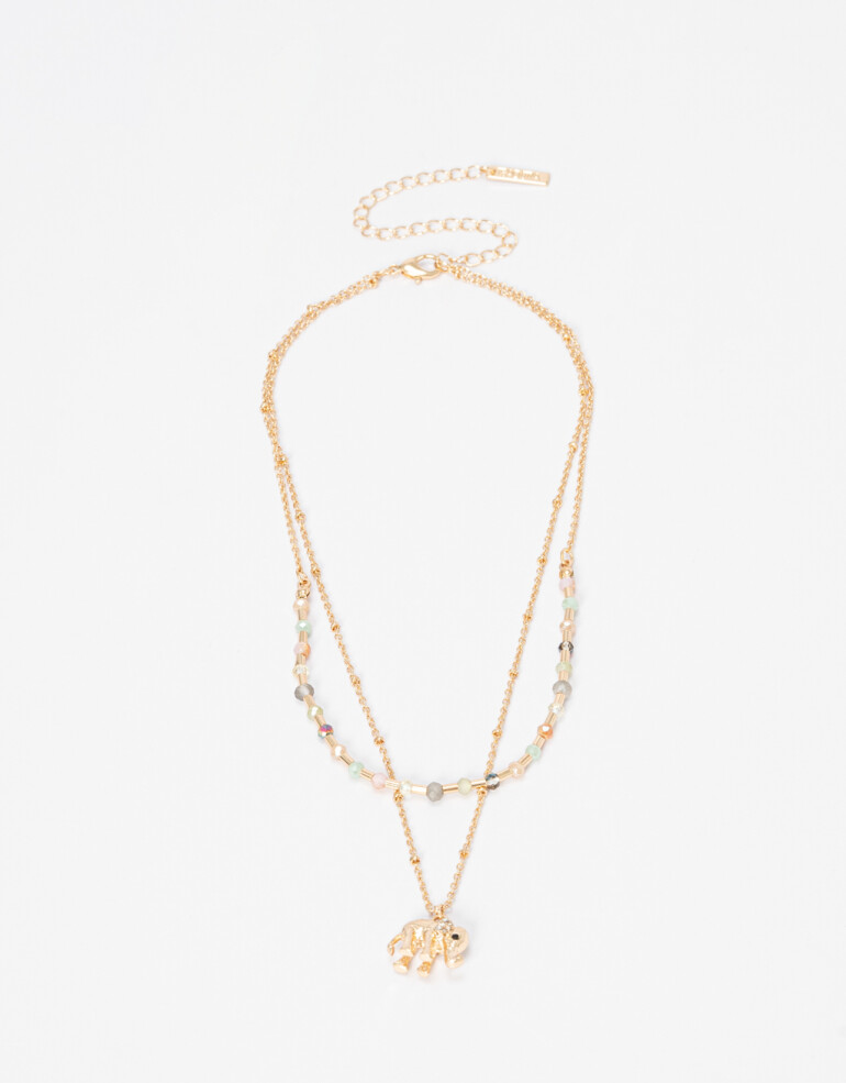 Collares Cortos Lucky charm Collar Beads Y Elefante Lucky - Dorado