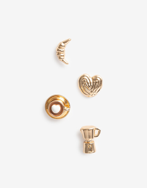 Prendedor Metal Set De Prendedores Coffee Club - Dorado