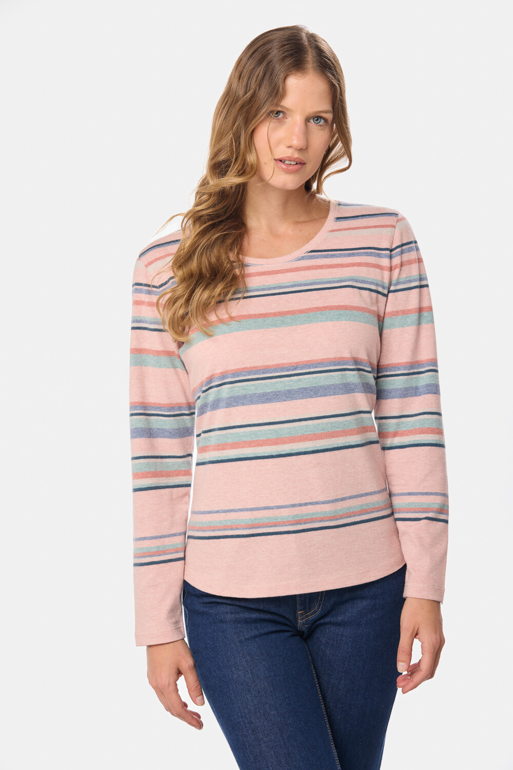 REMERA RAYADA MANGA LARGA Coral