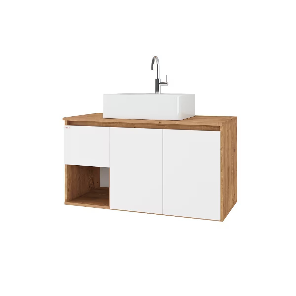 Mueble De Baño Suspendido Apollo Rustico Blanco 90 Cm Con Bacha 