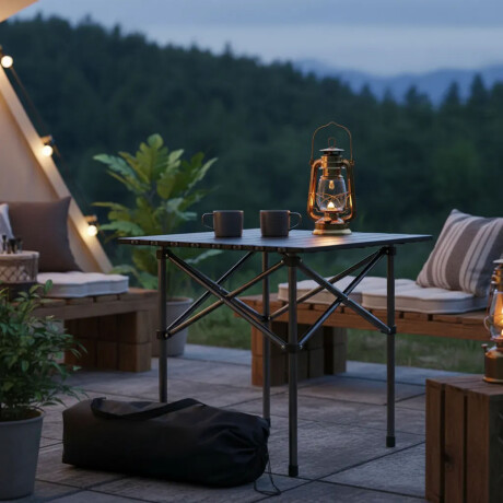 Mesa Chica Camping Aluminio Plegable Compacta Con Bolso Negro