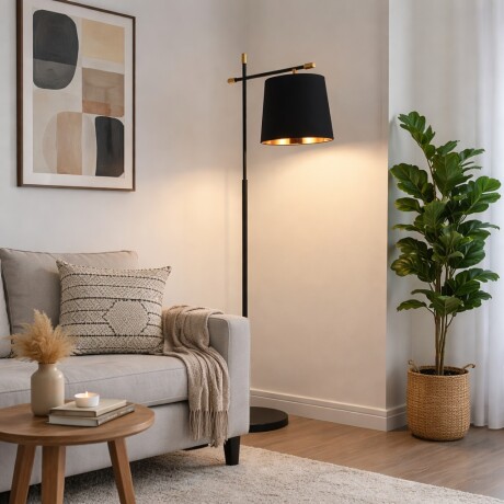 Luminaria de pie pantalla negra y detalles en madera E27 163cm Luminaria de pie pantalla negra y detalles en madera E27 163cm