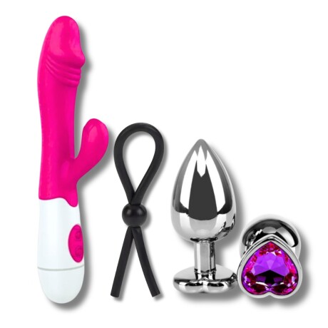 Combo Vibrador Doble + Lazo Peneano + Plug Anal Combo Vibrador Doble + Lazo Peneano + Plug Anal