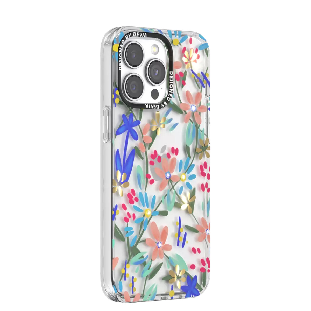 Protector Case Floral con Brillos Flower Series Devia para iPhone 15 Blanco