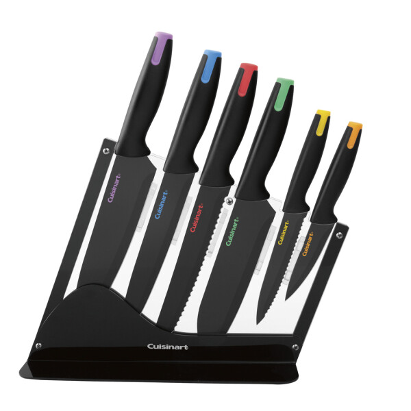 Cuisinart® JUEGO DE CUCHILLOS DE 7 PIEZAS CON RECUBRIMIENTO CERÁMICO, TAPAS DE COLOR Y SOPORTE ACRÍLICO N/A