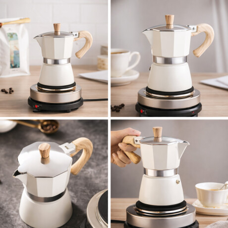 Cafetera italiana con mango simil madera 9 tazas Beige