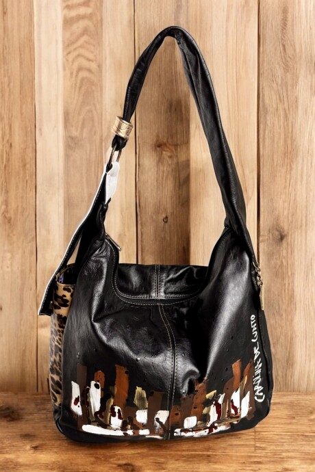 Cartera DEMI Con Arte Pintado A Mano Color Negro Blanco Y Print