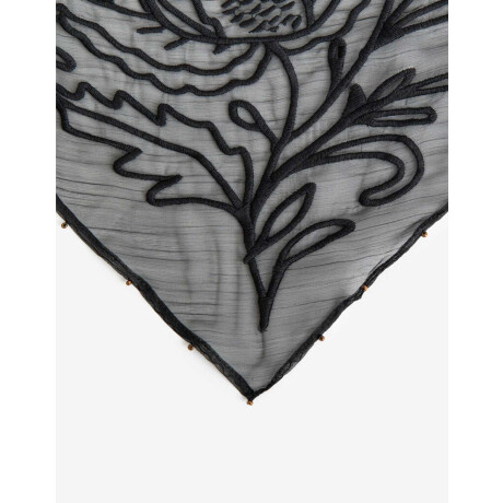 Bijoutero Triangular De Gasa Doble Con Bordado Y Beads Negro