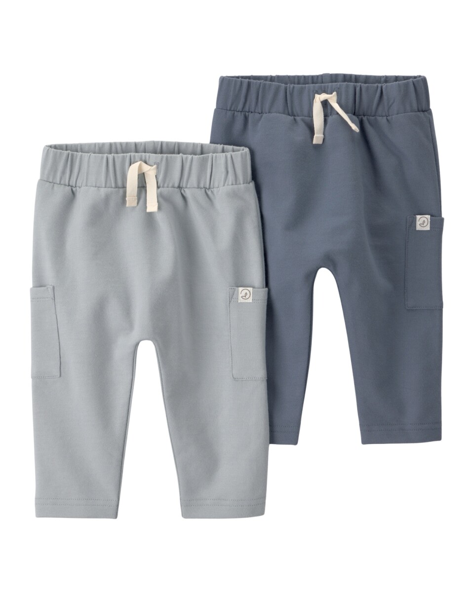 Pack dos pantalones de algodón orgánico, azul y gris 